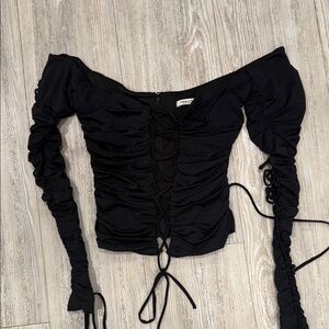 Chic Black Lace-Up Off-Shoulder Blouse